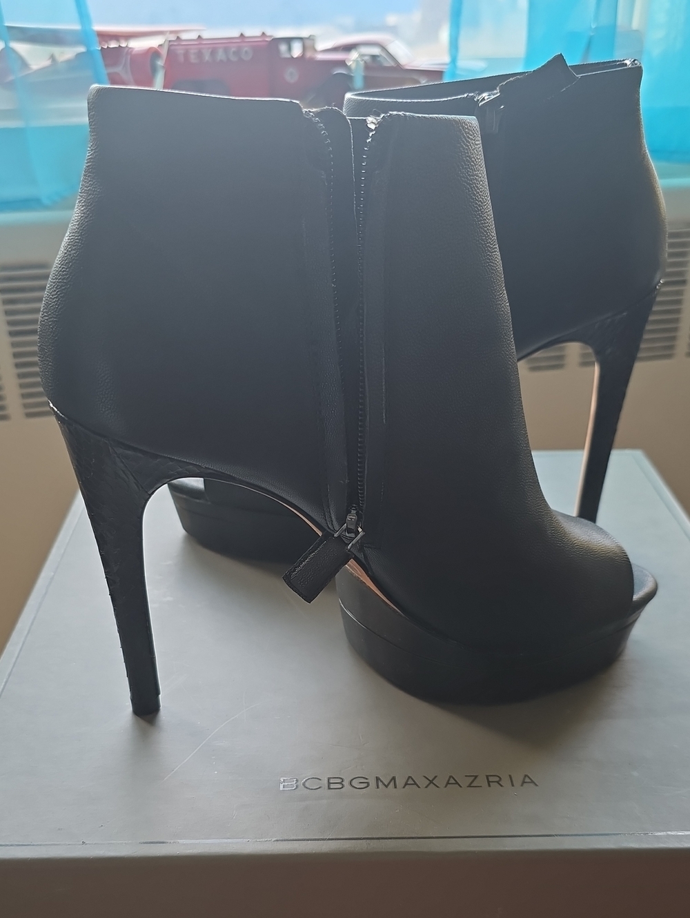 BCBGMaxAzria Black Peep-Toe Platform Ankle Boots